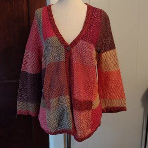 Christopher & Banks patchwork knit sweater fall cardigan medium